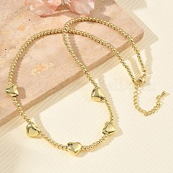 真鍮製の丸いハート型ビーズネックレス  カドミウムフリー＆鉛フリー  長持ちメッキ  ラックめっき  18KGP本金メッキ  16.93インチ（43cm）&nbsp;NJEW-Z120-01G
