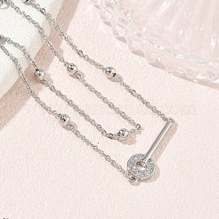 Pulseras de latón con microincrustaciones de circonitas cúbicas transparentes y eslabones tipo llave de una sola hebra.&nbsp;KK-CBA6980-20P