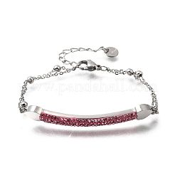 Braccialetti a maglie con ciondolo a cuore in acciaio inossidabile 304 e strass&nbsp;BJEW-A167-01P-02