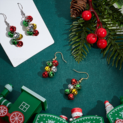 2 пара двухцветных железных и латунных рождественских серег-колокольчиков&nbsp;EJEW-PH01452