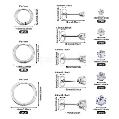 16 шт. 8 стильных серьги-гвоздики с прозрачным кубическим цирконием и серьги-кольца из нержавеющей стали DIY-TA0004-54