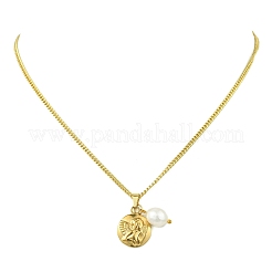 Colliers pour femmes avec pendentif ange en acier inoxydable 304 et perle naturelle&nbsp;NJEW-JN06055