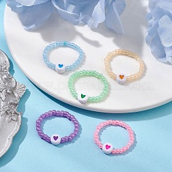 Акриловые плоские круглые кольца на палец с сердцем RJEW-JR00685