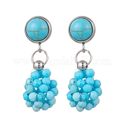 Серьги-гвоздики с синтетической бирюзой&nbsp;EJEW-MZ00585