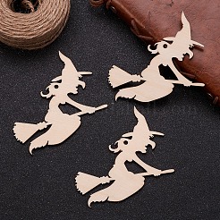 Forme de sorcière ornements de découpes en bois vierges halloween&nbsp;WOOD-L010-04