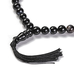 天然染色＆加熱黒瑪瑙ビーズストレッチブレスレット  タッセル付き  15-3/8インチ（39cm）&nbsp;BJEW-A025-01D