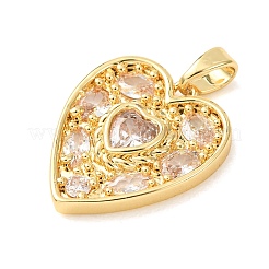 Pendentifs en laiton pavés de zirconiums cubiques transparents pour la Saint-Valentin&nbsp;CU-H001-01G