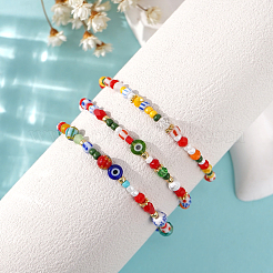 3 bracelet extensible bohème fait main en verre et perles œil protecteur (3 styles au total).&nbsp;JV1466