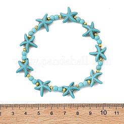Bracelets extensibles en perles de turquoise synthétique et laiton pour femmes et hommes&nbsp;BJEW-JB13877-01