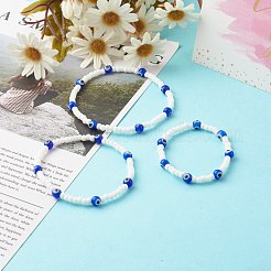 Стеклянные бусины и бусины лэмпворк ручной работы эластичные браслеты для родителей и малыша&nbsp;BJEW-JB06475