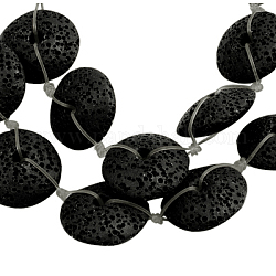 Gemstone Beads Strands, Rondelle Natural Lava Rock Beads, Dyed, Black, 20x8~10mm, Hole: 3mm, about 18pcs/strand, 15.5 inch