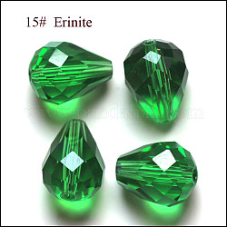 Имитация австрийских кристаллов, класс AAA, граненые, капля, зелёные, 6x8 мм, отверстие : 0.7~0.9 мм