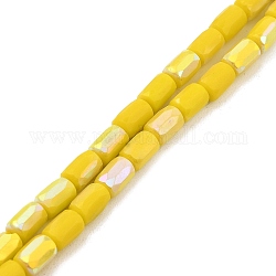 Fili di perle di vetro imitazione giada smerigliata, ab colore placcato, sfaccettato, colonna, giallo, 6.5x4mm, Foro: 1 mm, circa 80pcs/filo, 20.39'' (51.8 cm)