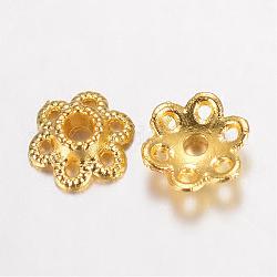 Cappucci di perline in lega, fiore della cavità 6-petalo, oro, 6.5x2mm, Foro: 1 mm