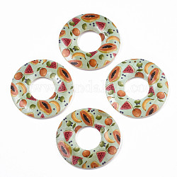 Obst Seris bedruckte Holzanhänger, Donut mit Papayamuster, blassem Türkis, 45x5 mm, Bohrung: 1.6 mm