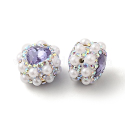 Abalorios de Diamante de imitación de arcilla polímero, con abalorios de imitación, corazón, violeta, 17.5x17x14mm, agujero: 1.6 mm