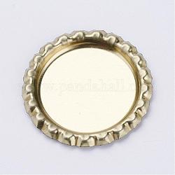Iron Cabochon Settings, Planish Beer Bottle Cap, Flat Round, Golden, Tray: 26mm, 34x3mm