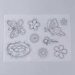 Papier de film thermorétractable en plastique, avec différents modèles pour les enfants adultes artisanat créatif bricolage, motif de fleurs et de papillons, noir, 200~210x140~153x0.3mm