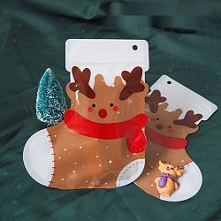 Christmas Theme Boots Plastic Gift Bags, Zip Lock Bags, for Biscuit & Candy Packaging, Reindeer Pattern, 22x19x0.01cm, 10pcs/bag