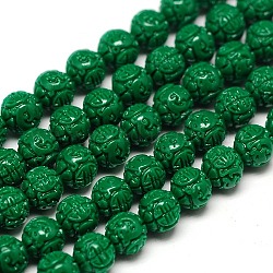 Synthetic Coral Beads Strands, Dyed, Dragon Ball Beads, Dark Green, 12mm, Hole: 1mm, about 38pcs/strand, 15.74inch