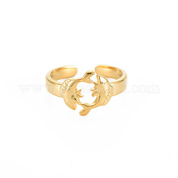 Ионное покрытие (ip) 304 нержавеющая сталь 12 созвездия/знака зодиака открытое манжетное кольцо для женщин, без никеля , реальный 18k позолоченный, Рыбы, размер США 7 (17.3 мм)