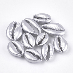 Perles de coquille de cauris naturelles peintes à la bombe, Style mat, pas de trous / non percés, platine, 20~28x14~20x7~8.5mm