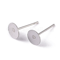304 Stainless Steel Flat Round Blank Peg Stud Earring Findings, Earring Cabochon Setting Post Cup, Stainless Steel Color, 12x6mm, Pin: 0.7mm