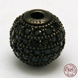 Round 925 in perline argento, con zirconi micro pave, canna di fucile, 6mm, Foro: 1 mm