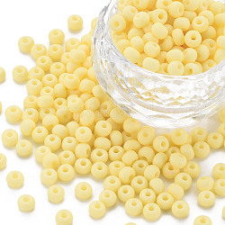 6/0 Perlas de semillas de vidrio, Color macaron, agujero redondo, redondo, amarillo, 4~4.5x3mm, agujero: 1~1.2 mm, aproximamente 4500 unidades / bolsa, alrededor de 450 g / bolsa.