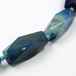 Dyed Natural Striped Agate/Banded Agate Bead Strands, Polygon, Steel Blue, 42x15mm, Hole: 2mm, about 8pcs/strand, 15.4inch