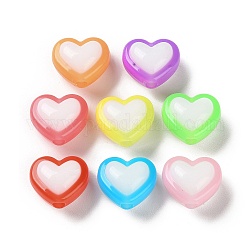 Perles acryliques opaques bicolores, imitation gelée, cœur, couleur mixte, 12.5x17.5x12mm, Trou: 3.7mm, environ 431 pcs/500 g
