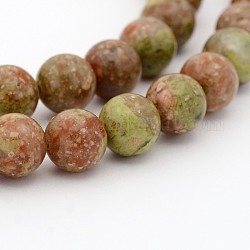 Природных драгоценных камней круглый шарик нити, окрашенные, Unakite, 4 мм, отверстие : 1 мм, около 98 шт / нитка, 15.7 дюйм