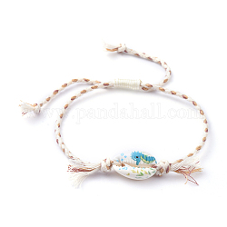 Bracelets de perles tressées réglables, avec perles de coquillage cauri imprimées et cordon en coton, motif cheval de mer, diamètre intérieur: 3/4 pouce ~ 3 pouces (2.1~7.8 cm)