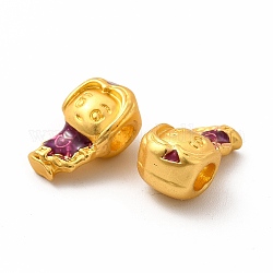 Perline di smalto in lega di placcatura a cremagliera, ragazza, colore oro opaco, 15x9x8mm, Foro: 3.8 mm