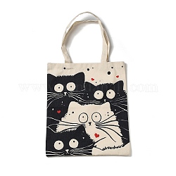 Borse tote da donna in tela stampata, con manico, borse a tracolla per lo shopping, rettangolo con motivo a gatto, nero, 61cm