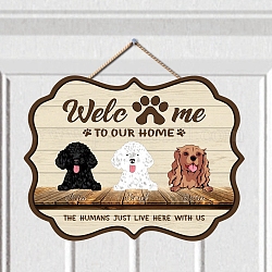 Wooden Welcome Hanging Sign Door Wall Decorations, for Home Decorations, with Jute Cord, Rectangle with Pet Pattern, PapayaWhip, 300x300x5mm