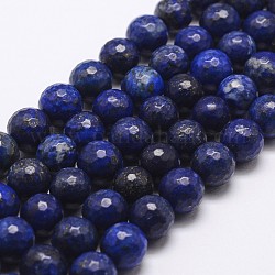 Abalorios de lapislázuli naturales hebras, teñido, facetados, redondo, 6mm, agujero: 1 mm, aproximamente 61 pcs / cadena, 14.9 pulgada ~ 15.1 pulgadas