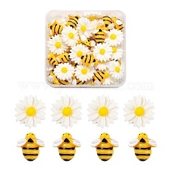 50 stücke 2 stil harzcabochons, Bienen & Blume/Gänseblümchen, Mischfarbe, 19~23x19~22x7~9 mm, 25pcs / style