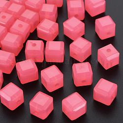Perles en acrylique de gelée d'imitation, cube, rose chaud, 11.5x11x11mm, Trou: 2.5mm, environ 528 pcs/500 g