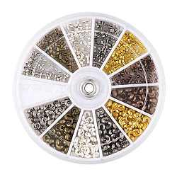 Couvercles et perles à écraser en laiton, couleur mixte, 1.5~3.2x1.5~2.2mm, Trou: 1mm