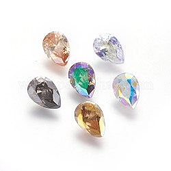 Electroplated Cubic Zirconia Pointed Back Cabochons, teardrop, Faceted, Mixed Color, 10x7x4.2mm