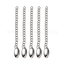 304 Stainless Steel Chain Extender, with Oval Charms, Stainless Steel Color, 61x3mm, Oval: 12x6x1mm.