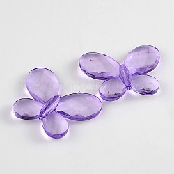 Transparente Acryl Perlen, facettiert, Schmetterling, Medium lila, 35 mm lang, 46 mm breit, 7 mm dick, Bohrung: 2 mm, ca. 93 Stk. / 500 g