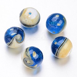 Style mer perles à la main ronde lampwork, bleu royal, 14mm, Trou: 1.5mm