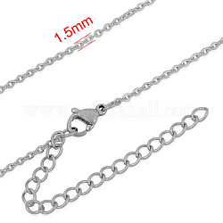 304 из нержавеющей стали кабель цепи ожерелья, с лобстером коготь застежку и расширить цепи, цвет нержавеющей стали, 15.7 ~16.5 дюйм (40~42 см), 1.5 мм