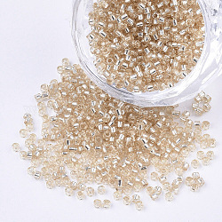 GlasZylinderförmigperlen, Perlen, Silber ausgekleidet, Rundloch, peachpuff, 1.5~2x1~2 mm, Bohrung: 0.8 mm, ca. 8000 Stk. / Beutel, ca. 85~95 g / Beutel