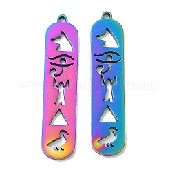 Ion Plating(IP) 304 Stainless Steel Pendants, Oval Charm, Rainbow Color, 33.5x7.5x1.5mm, Hole: 1.4mm