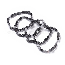 Natürliche Turmalinquarz / schwarz Rutilquarz Perlen Stretch-Armbänder, getrommelt Stein, Nuggets, Innendurchmesser: 2~2-1/4 Zoll (5.2~5.6 cm)