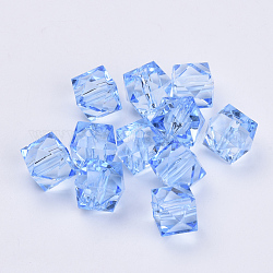 Abalorios de acrílico transparentes, facetados, cubo, azul acero claro, 20x20x18mm, agujero: 2.5 mm, aproximamente 120 unidades / 500 g
