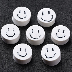 Бусины из полимерной глины , для поделок ювелирных изделий, плоские круглые с улыбающееся лицо, белые, 9x4~5 мм, отверстие : 1.6 мм